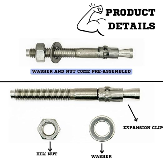 Mighty Fasteners Wedge Anchors – Heavy-Duty 304 Stainless Steel Expansion Bolts - Image 7