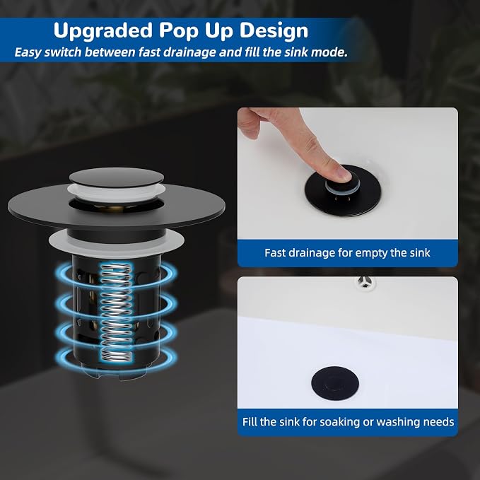 Hibbent 3 PCS Upgraded 3 in 1 Bathroom Sink Drain Strainer, Pop Up Stopper - Image 6