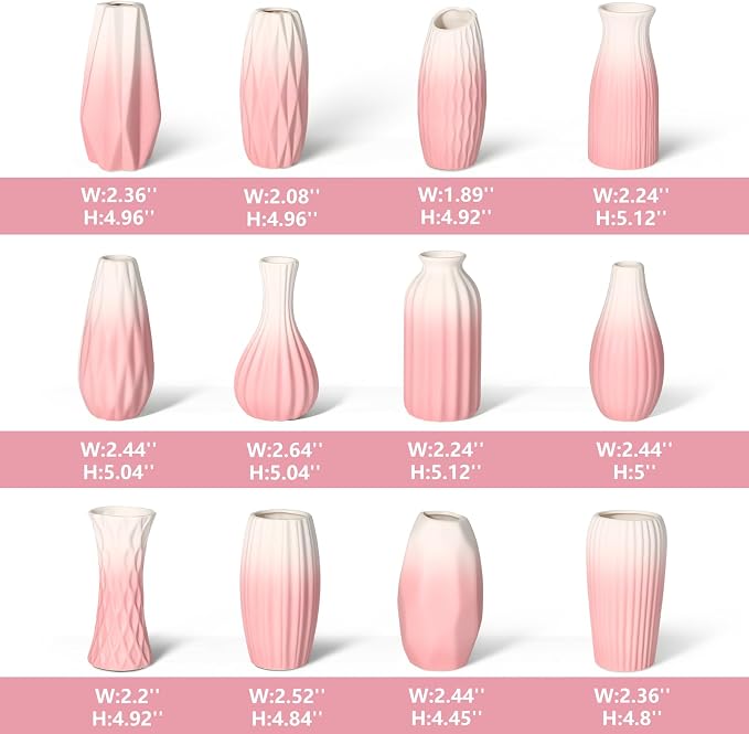 BEAHOT Ceramic Bud Vases Set of 12 – Gradient Pink and White Small Vases - Image 2