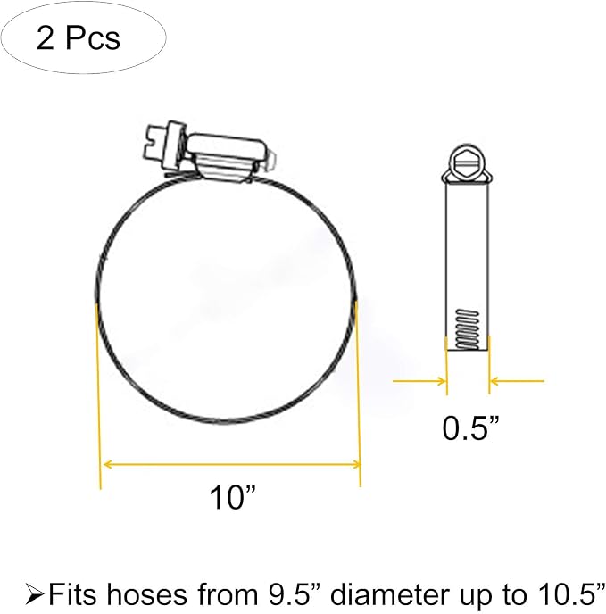 2Pcs 10 Inch Adjustable 304 Stainless Steel Duct Clamps Hose Clamp | Rust-Proof - Image 4