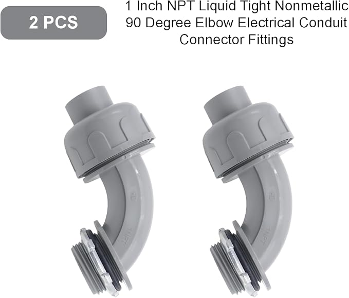 2-Pack 1 Inch NPT Liquid Tight PVC 90 Degree Conduit Connectors | elbow angle - Image 4