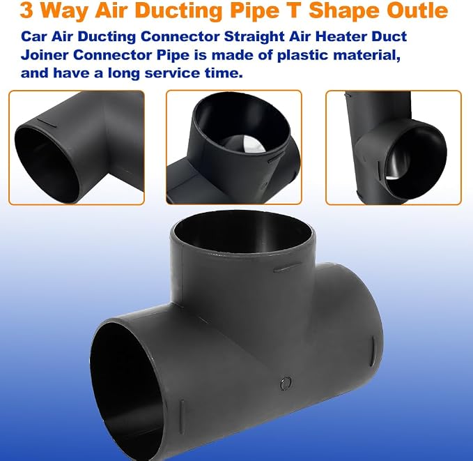 75mm Car Heater Warm 3 Way Air Ducting Pipe, Universal T Shape Outlet Connector - Image 3