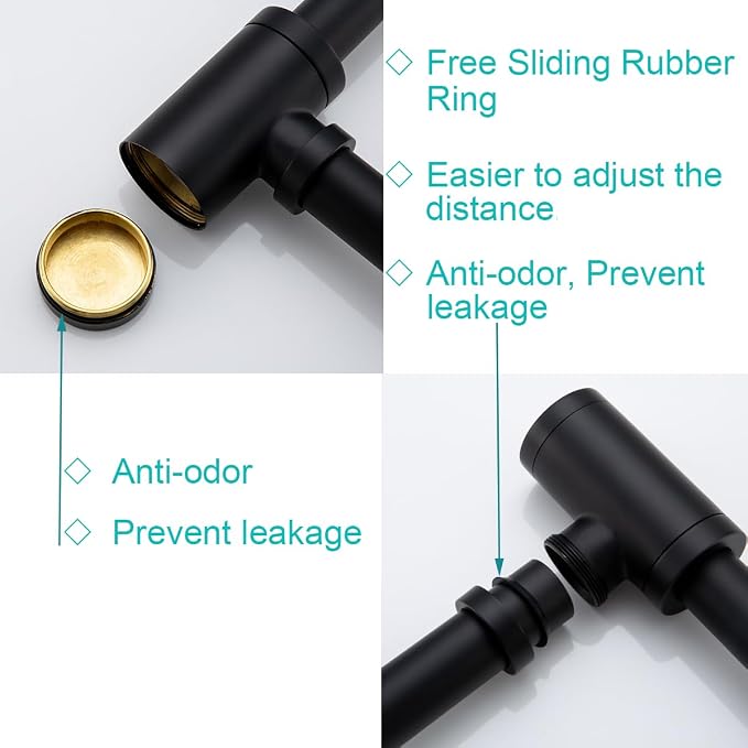 Brass Round Bottle P-Trap with Pop Up Drain Stopper, 1 1/4 Adjustable Basin - Image 5