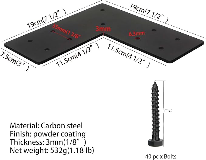 4packs Black L Brackets Corner Brace 90 Degree Right Angle Metal Heavy Duty - Image 3
