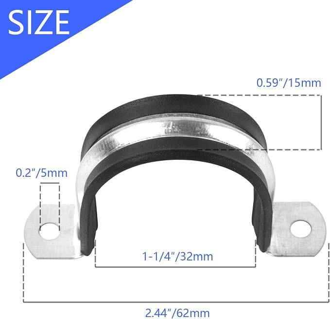 1-1/4 Inch Reinforced Rigid Pipe Strap, 2 Holes U Bracket Cable Clamp Hanger - Image 2