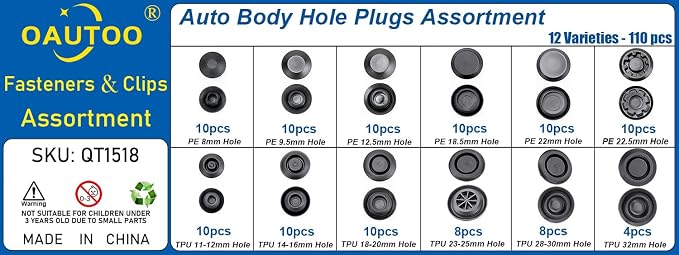 110pcs Auto Body Sheet Metal Hole Plugs Assortment Flush Mount Black Plastic - Image 2