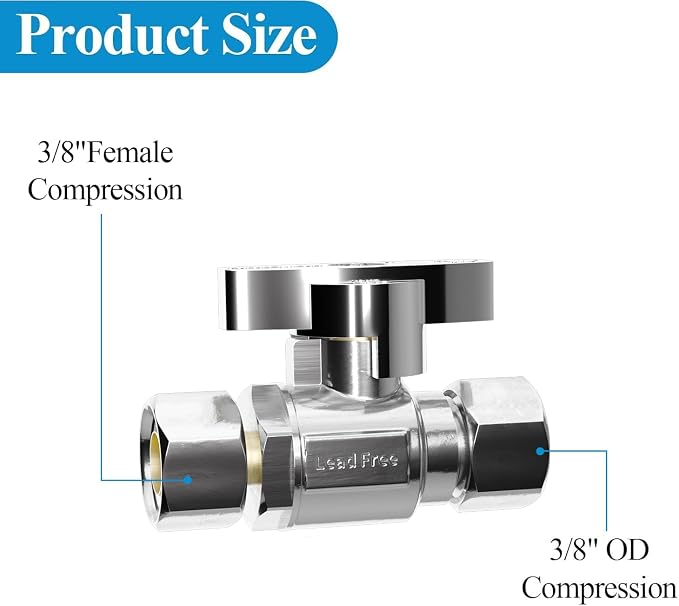 WiseWater Straight Stop Valve 3/8" FEM x 3/8" Compression | 1/4 Turn Chrome - Image 2