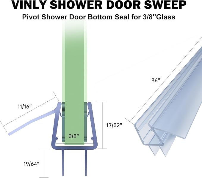 36" Shower Door Bottom Seal for 3/8" Frameless Glass Pivot Door | Easy to Cut - Image 2