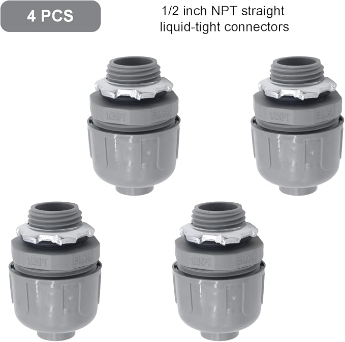 4-Pack 1/2 Inch NPT Liquid Tight PVC Conduit Connector Fittings | straight 180 - Image 4
