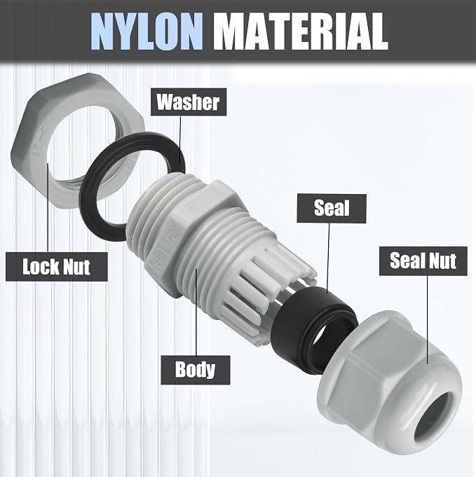 12 Pcs 3/4" NPT Nylon Cable Glands, Rubber Gasket Seal - Image 3