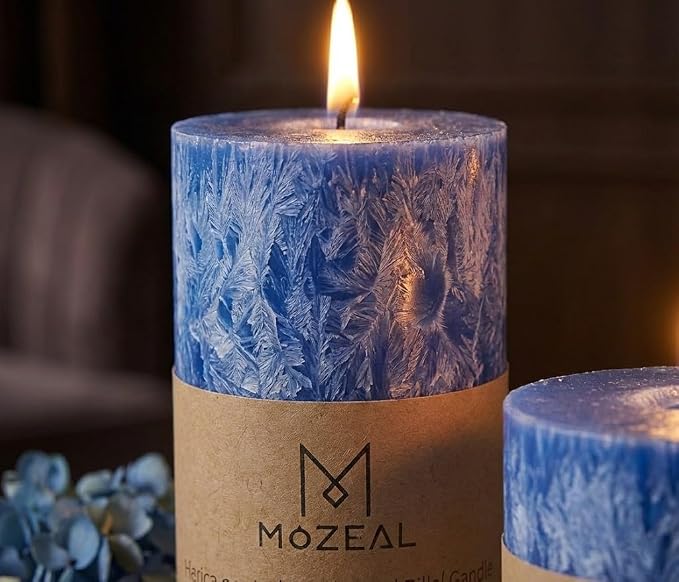 MOZEAL Hand-Poured, Unscented Blue Crystal Pillar Decorative Candles, Elegant - Image 4