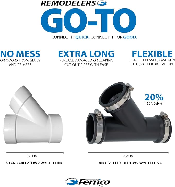 Fernco 2 in. Hub Flexible PVC Wye DWV Pipe Fitting Connector - Image 4