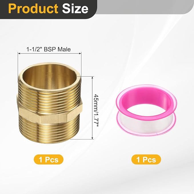PATIKIL Brass Pipe Fitting, 1-1/2" BSP Male x 1-1/2" BSP Male Thread Connector - Image 2