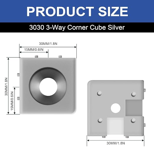 12pcs 3030 3-Way Corner Cube 3030 Extrusion Hardware Silver | T-Slot V-Slot - Image 2