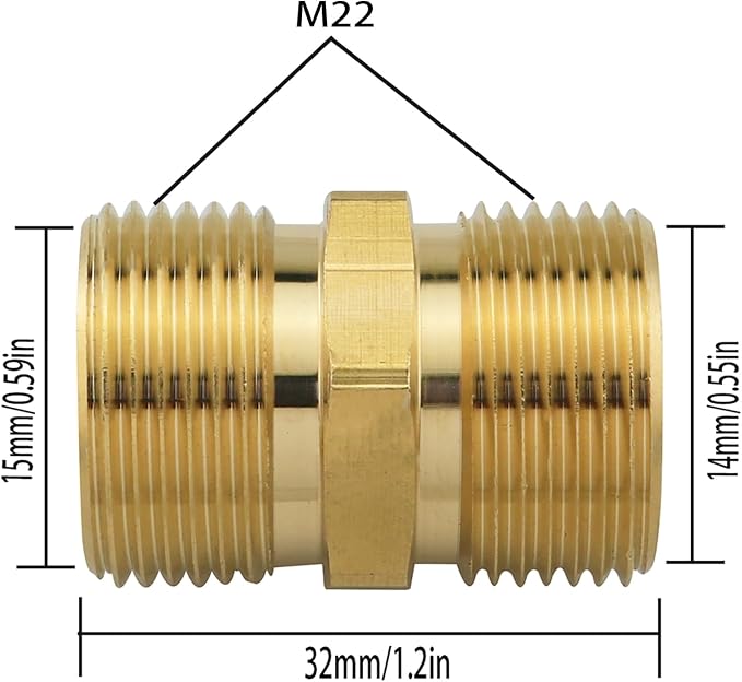 Pressure Washer Coupler ZZLZX Metric M22 15mm Male Thread to M22 14mm Male - Image 2