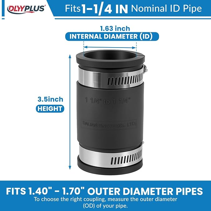 2 Pcs 1-1/4 IN Flexible PVC Pipe Coupling - Image 2
