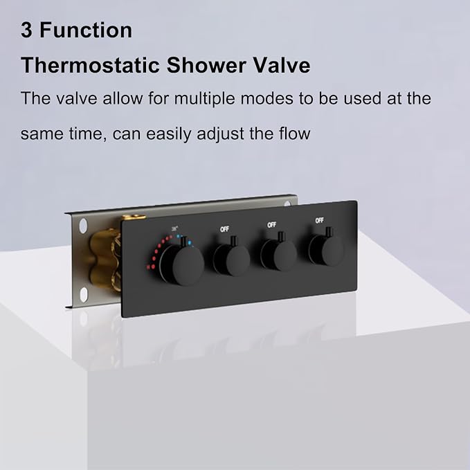 Matte Black Thermostatic Shower Mixing Valve | Concealed Mount, Pressure - Image 5