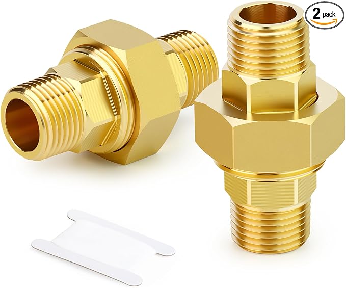 GASHER 2PCS 3/8" MNPT Brass Union Pipe Fitting | 3/8 Inch Male x 3/8 Inch Male by GASHER