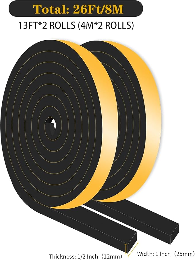 Weather Stripping, High Density CR, Strong Adhesive, 1 in x 1/2 in x 26Ft | - Image 4