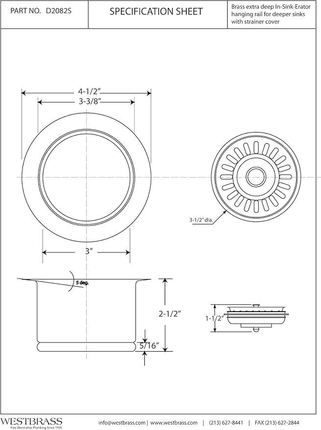 Westbrass D2082S-50 3-1/2" Extra-Deep Collar Kitchen Sink Waste Disposal Flange - Image 5