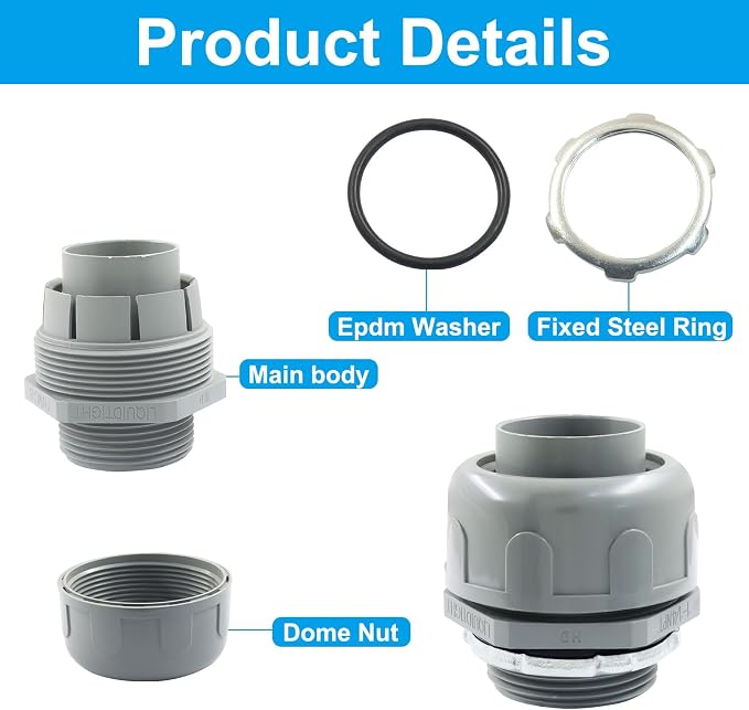 2Pcs 1-1/4 Inch NPT Liquid Tight Connector | Nonmetallic Straight, Electrical - Image 4
