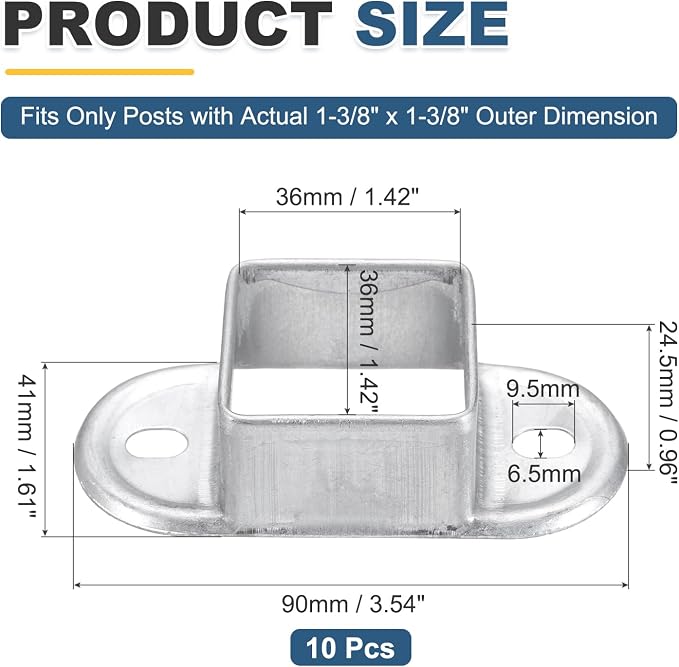 uxcell 10 Pack Square Post Flange Base, Fits 1.4x1.4 Square Tube Galvanized - Image 2