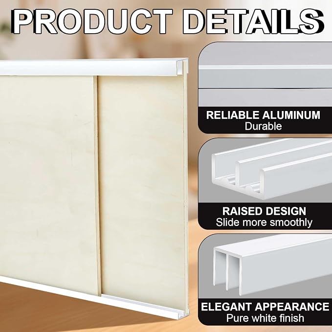 2 Set 4 ft White Aluminum Sliding Door Track Set - Image 3