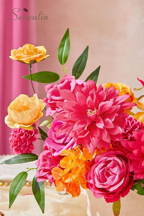 Serwalin Hot Pink Orange Artificial Flowers Silk Flowers - Image 9