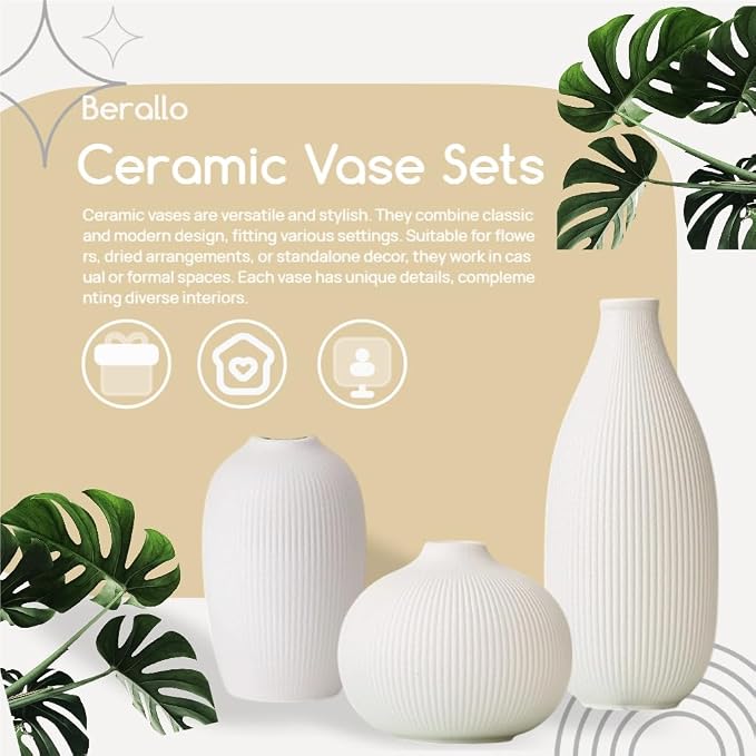 White Ceramic Vase Set of 3 - Image 4