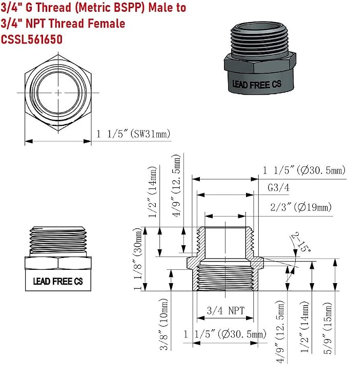 G Thread Male to NPT Thread Female Pipe Fitting Adapter - Image 3