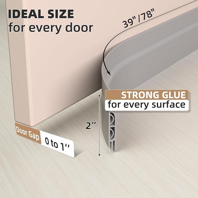 KNEELISA 78" Gray Under Door Draft Stopper Interior - Image 4