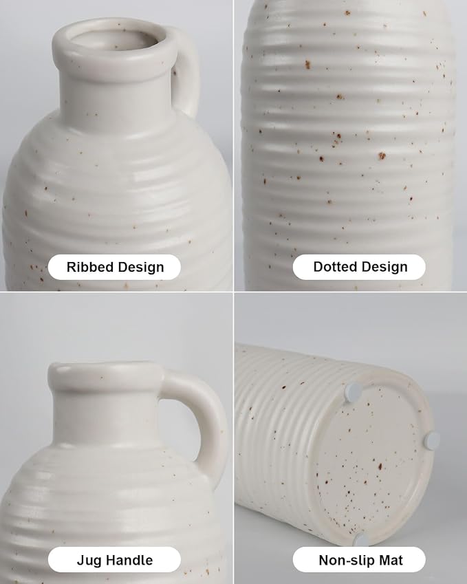 White Polka Dot Vase Set of 3, Ribbed Jugs - Image 3