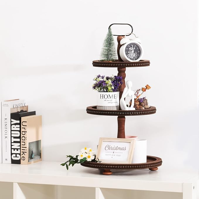Urban Deco Wooden Tiered Tray 3-Tier Decorative Tray Stand Farmhouse Serving - Image 3