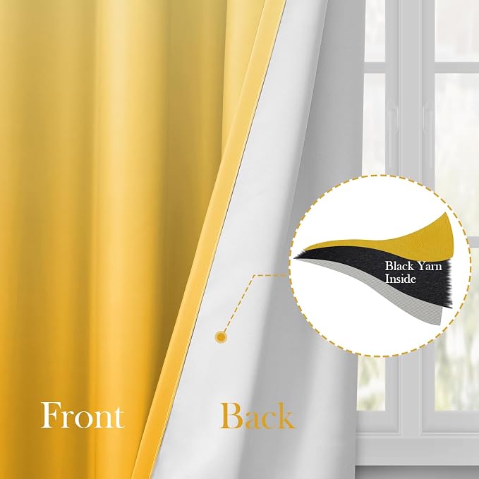 HOMEIDEAS Mustard Yellow Ombre 100% Blackout 52W x 84L 2 Panels | Gradient - Image 4