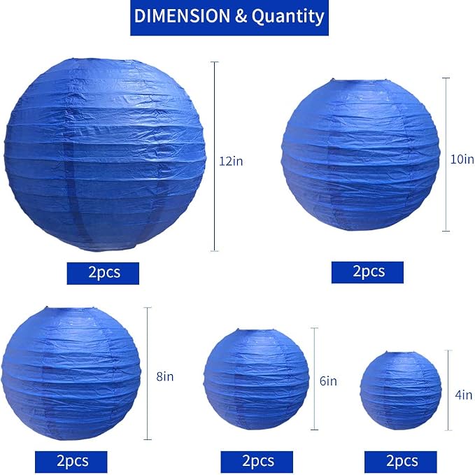 BEISHIDA Dark Blue Paper Lanterns 10Pcs 4/6/8/10/12 Inch Round Chinese Lamp | - Image 2