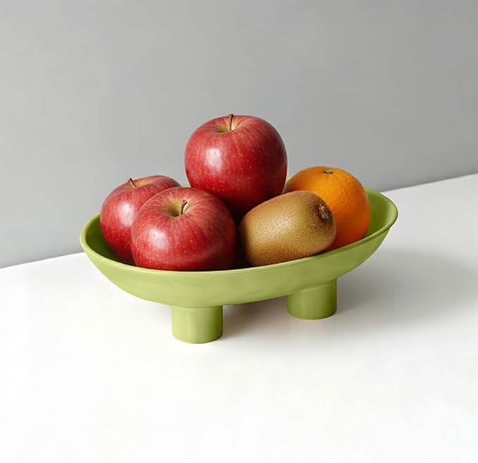 Three-Leg Ceramic Fruit Bowl, 10 Inch Oval Serving Dish - Image 2