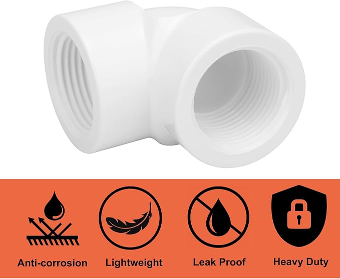 10Pack 3/4" Double Female Thread 90 Degree PVC Elbow Pipe Fitting Connector - Image 3