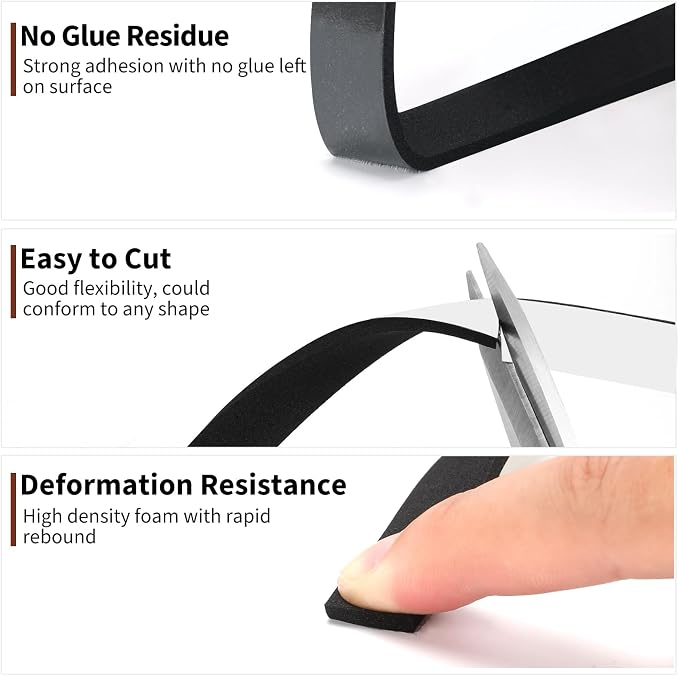 Yotache High Density Foam Tape Neoprene Weather Stripping 1/2" x1/16 | - Image 6