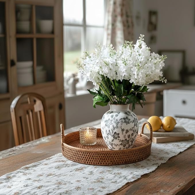 SIDUCAL Ceramic Vintage Vase, 5.83 Inch Retro Ice Cracked Chinoiserie Floral - Image 9