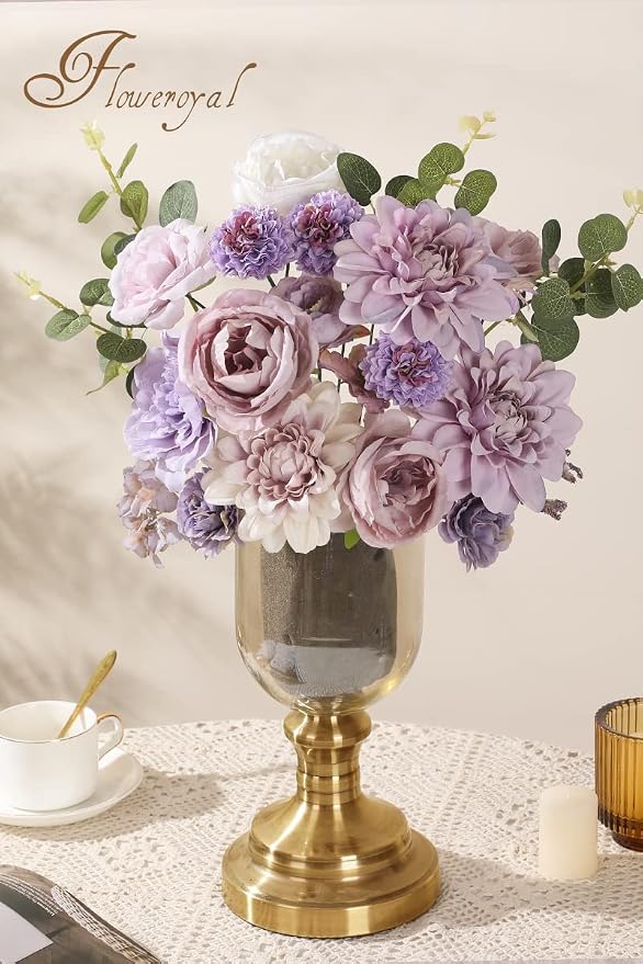 Artificial Flowers Combo Purple Flowers Mix Silk Flowers Dahlia Roses - Image 6