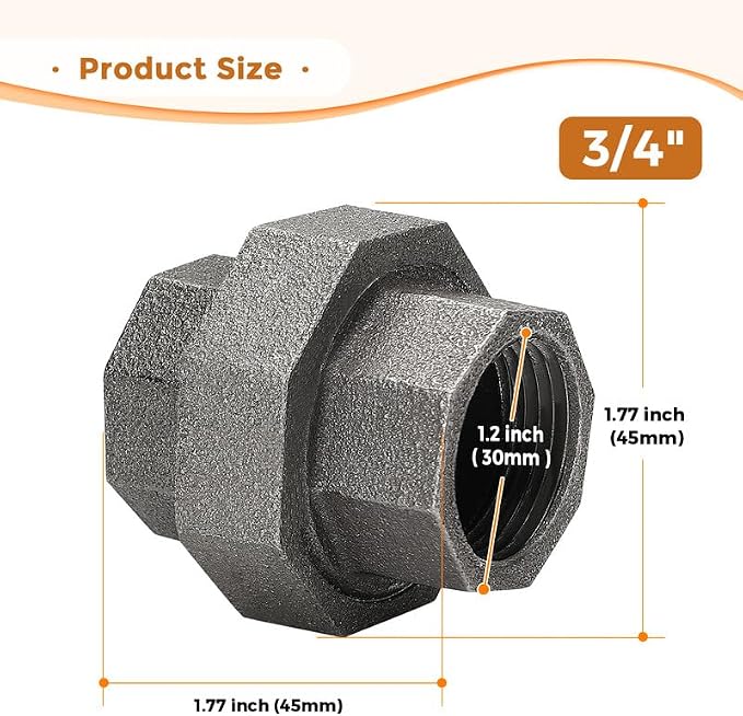 3/4" Pipe Fittings Union Home Expert 10 Pack Malleable Cast Iron Pipe Union | - Image 3