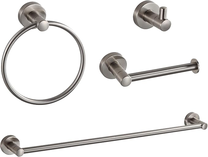 BGL Bathroom Accessories Set 4-Pieces Shiny Brushed Nickel Zinc Alloy Wall by BGL