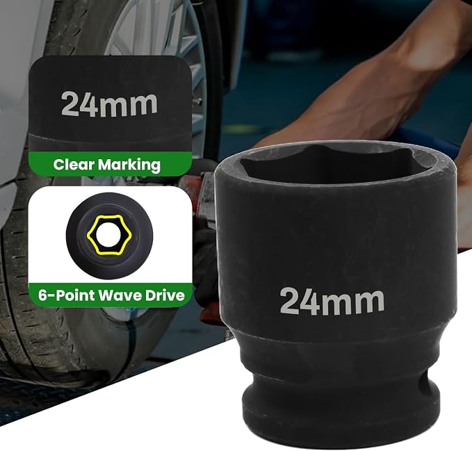 1/2" Drive 24mm Deep Impact Socket, 6 Point Chrome Molybdenum Steel Heavy Duty - Image 3