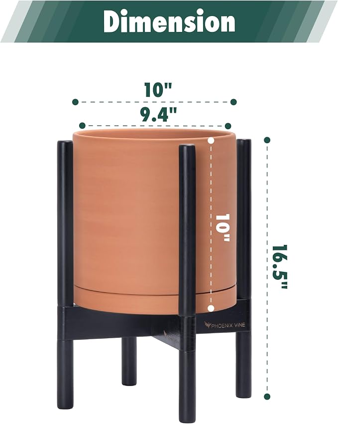 D'vine Dev Terracotta Pot with Ebony Wood Stand, 10 in, 55-B-L-5 | Mid-Century - Image 3
