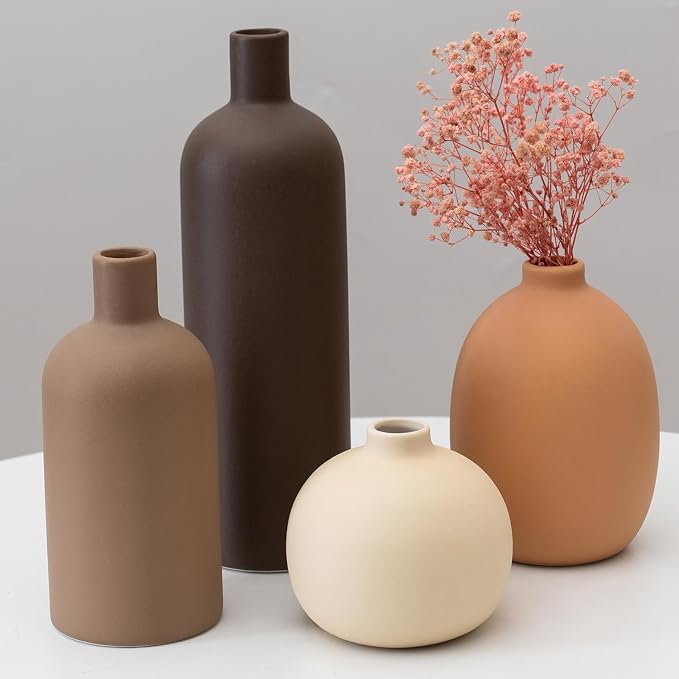 Neutral Ceramic Vase Set of 4, Modern Colors Home Decor, Rustic Farmhouse by JXINDUJU