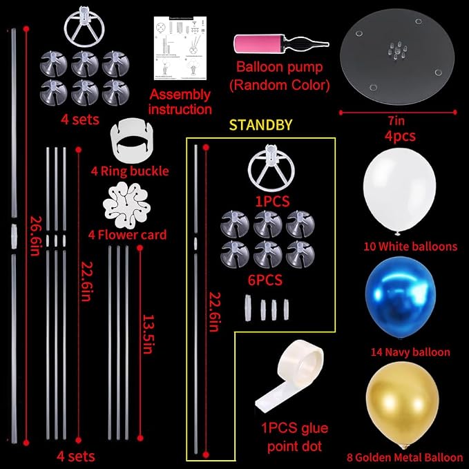TONIFUL 4 Set White Blue Gold Balloon Centerpieces - Image 2