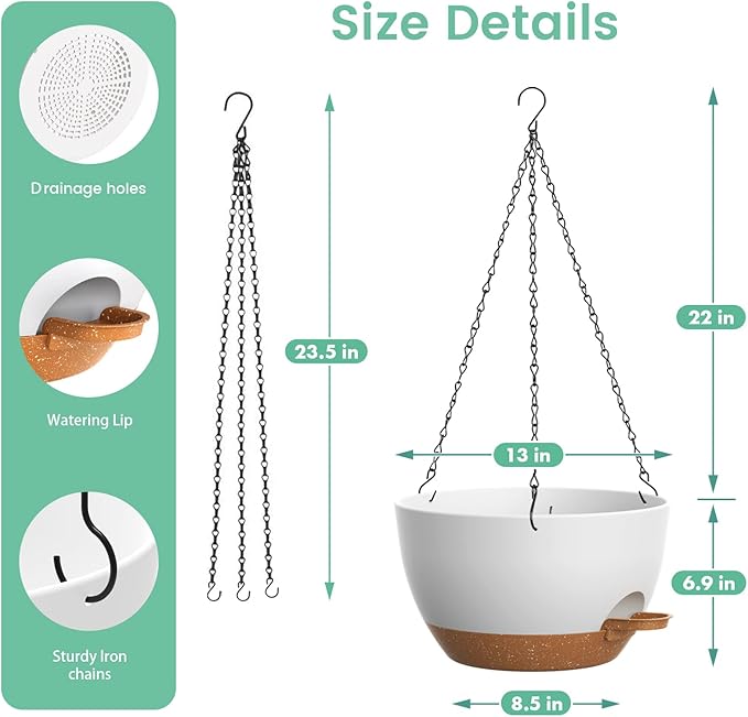 UOUZ 13 Inch 2 Pack Large Self Watering Hanging Planters - Image 5