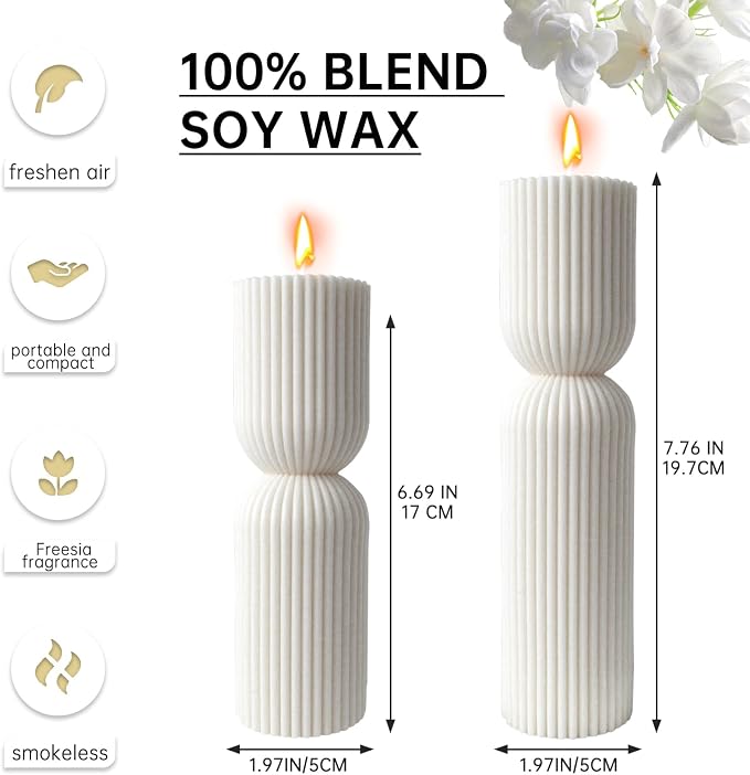 2 PCS Ribbed Pillar Candles Set, Soy Wax Scented Pillar Candles - Image 2