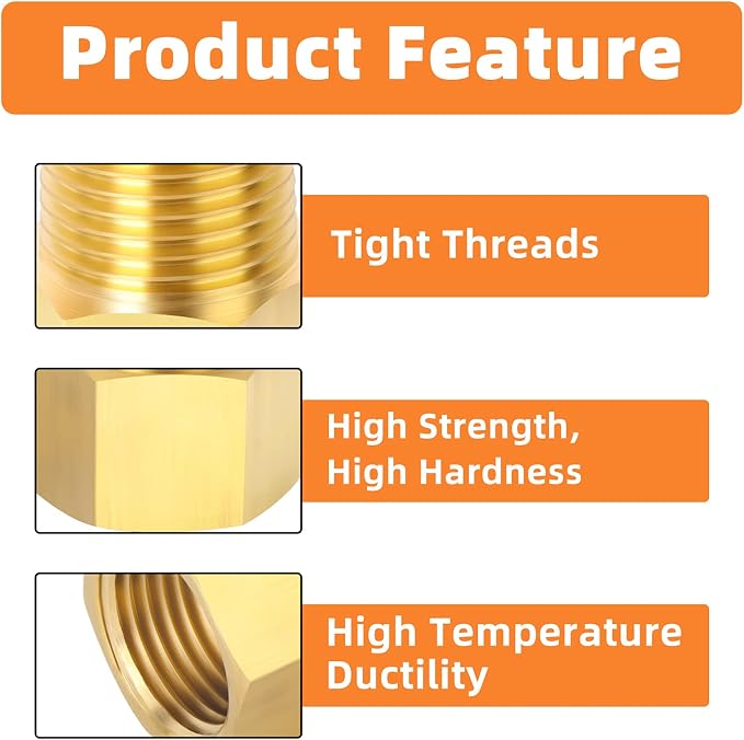 GASHER 5PCS Brass Pipe Fitting, 1/2-Inch Male Pipe x 1/2-Inch Female Pipe - Image 4