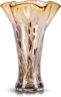 9.0" H Amber Glass Vases for Flower, Unique Hand Blown Glass Vase | Wide Mouth by LCCCK